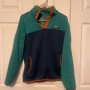 L.L. Bean Teal and Navy Snap Pullover with Orange Accents